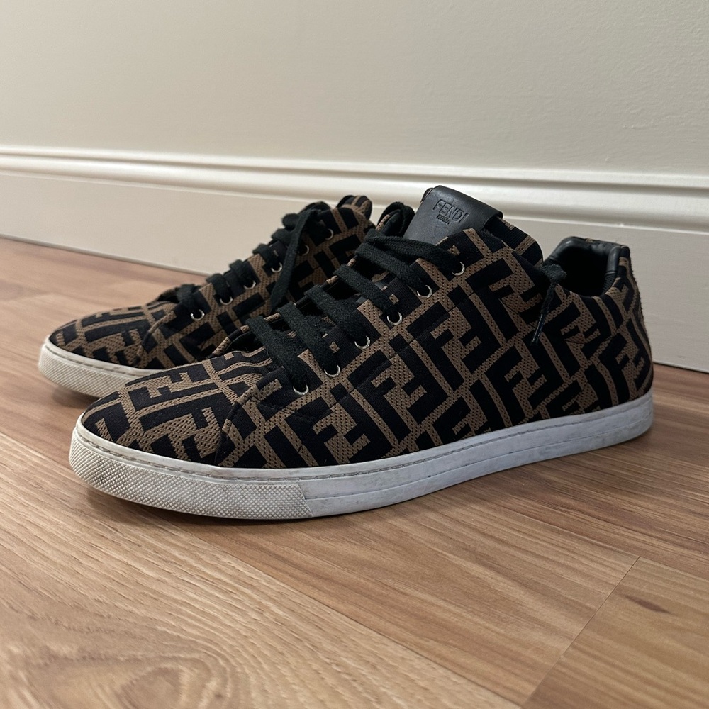 Fendi Men’s FF Motif Lace Up Low Sneakers - Almond Black